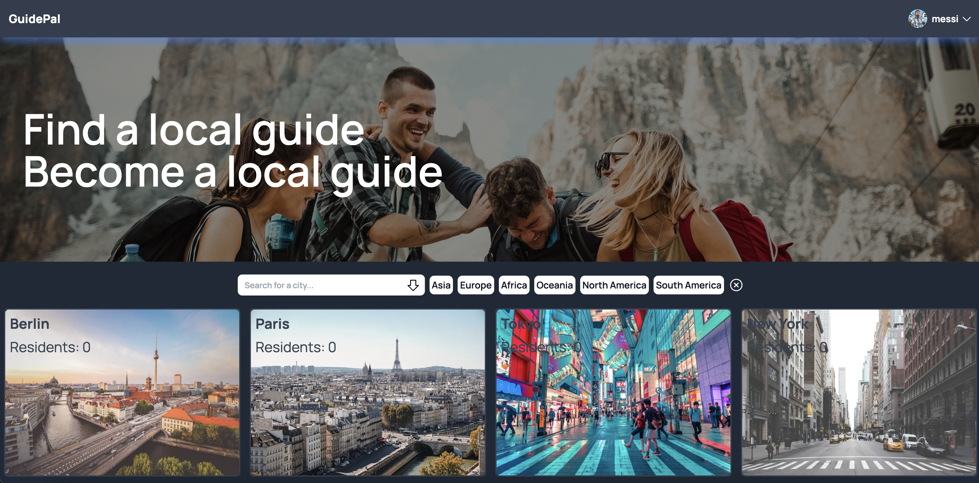 Home page of GuidePal